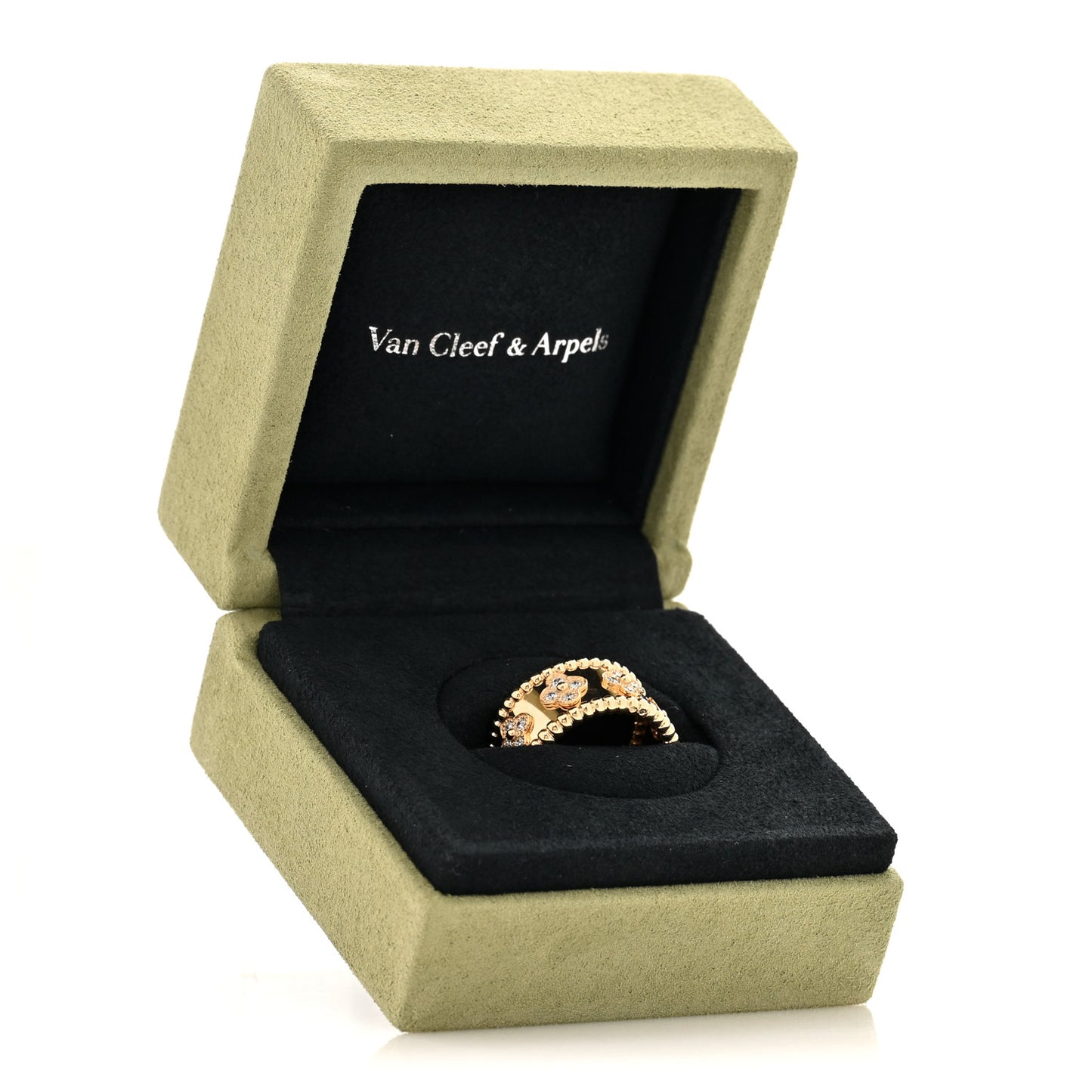 18K Yellow Gold Diamond Medium Perlee Clovers Ring 54 7