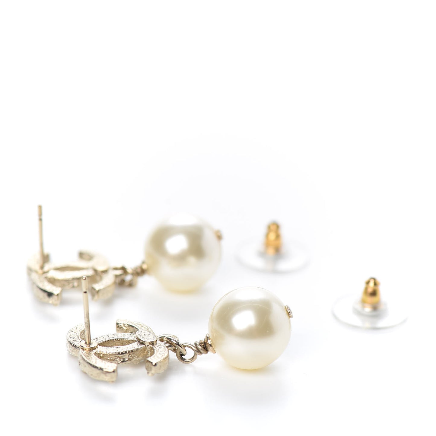 Pearl Crystal CC Drop Earrings Gold