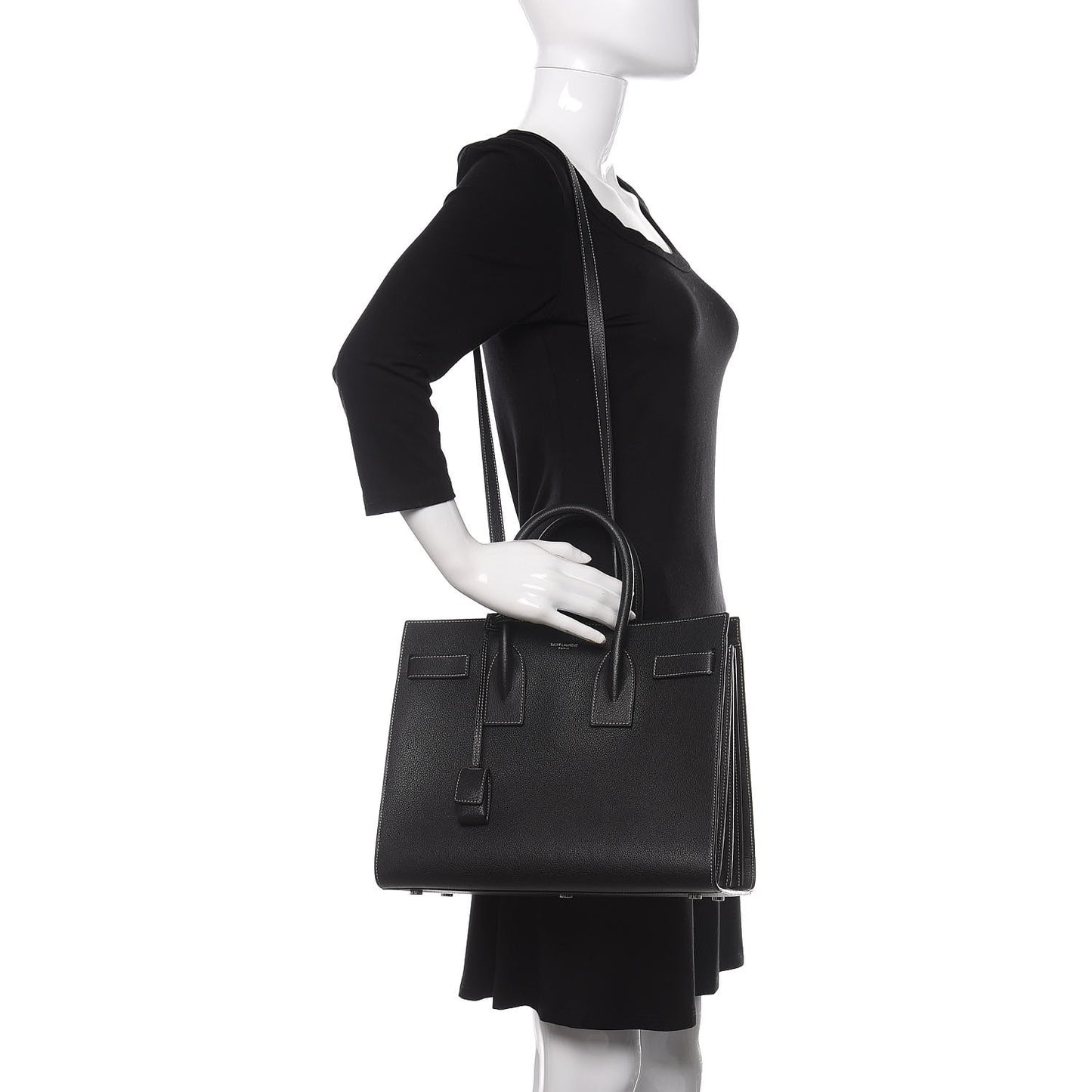 Grained Calfskin Topstitch Small Sac De Jour Black Porcelain