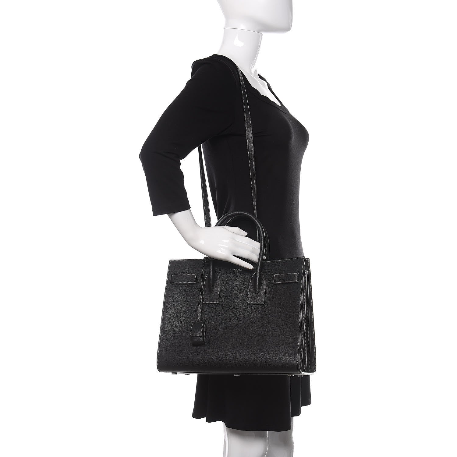 Saint Laurent Grained Calfskin Topstitch Small Sac De Jour Black Porcelain 2 of 10