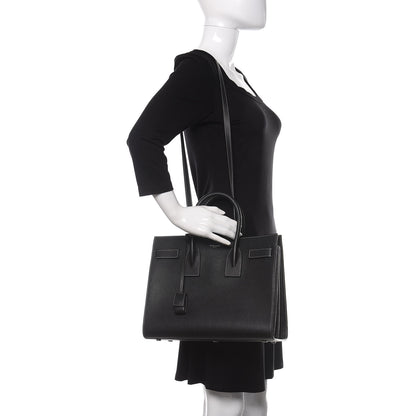 Saint Laurent Grained Calfskin Topstitch Small Sac De Jour Black Porcelain 2 of 10