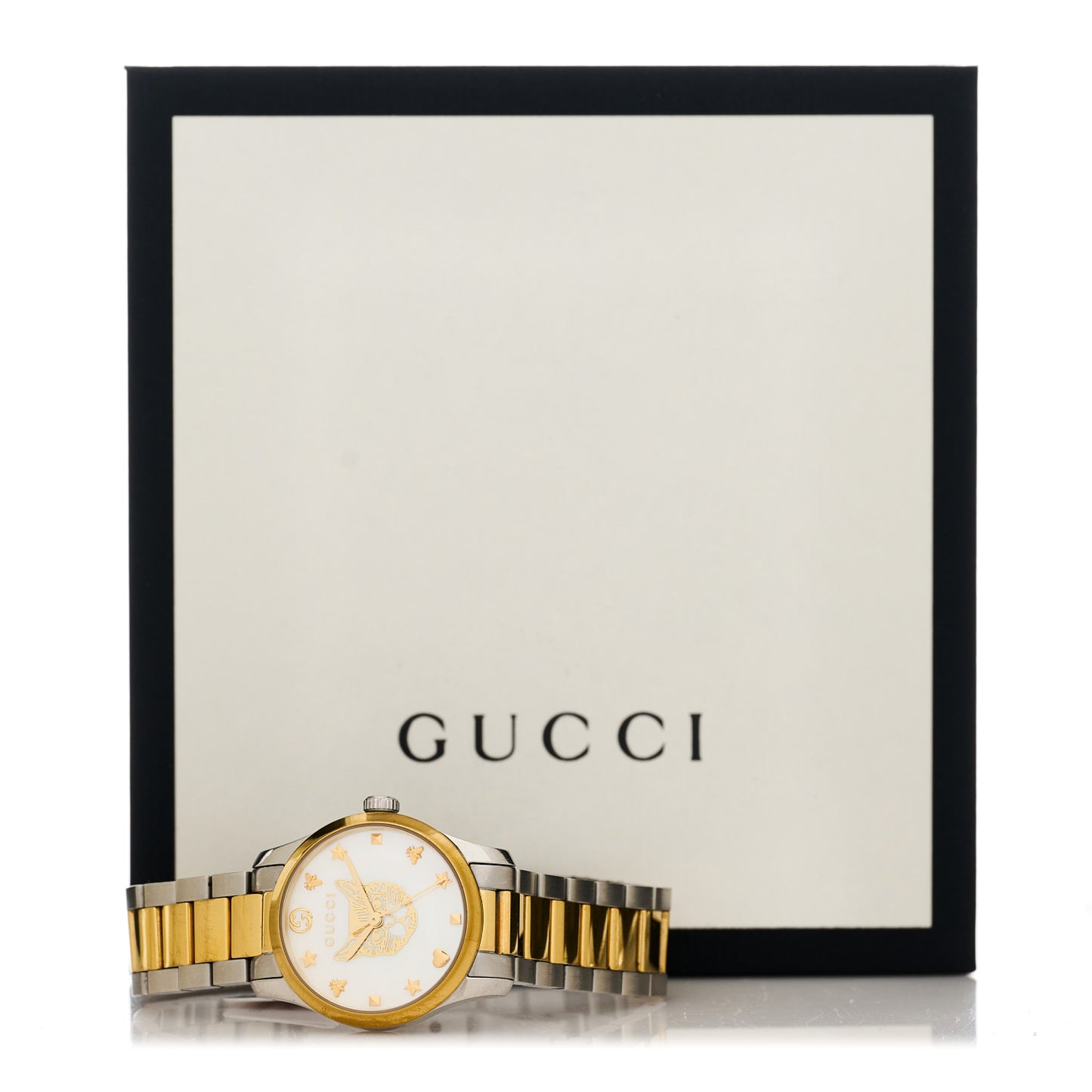 Stainless Steel Mother of Pearl 27mm G-Timeless Two Tone Cat Quartz Watch