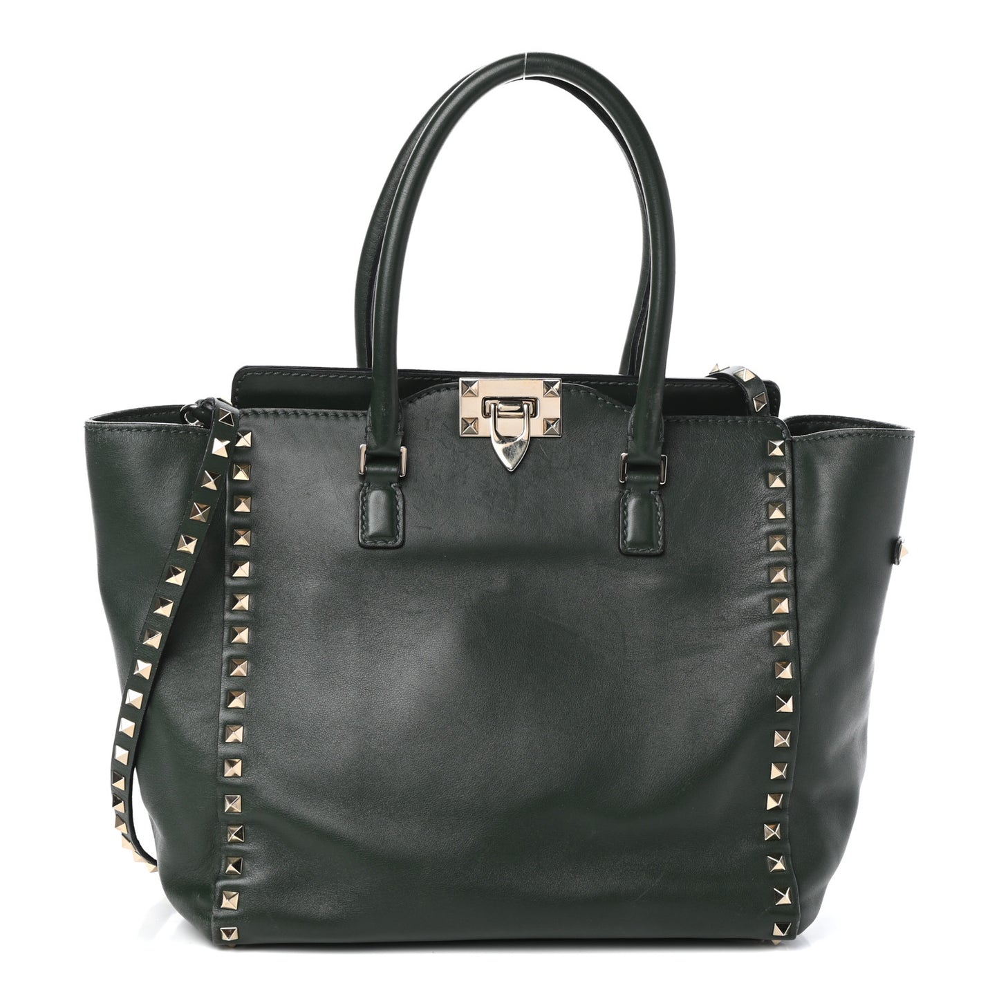 Vitello Rockstud Double Handle Tote Green