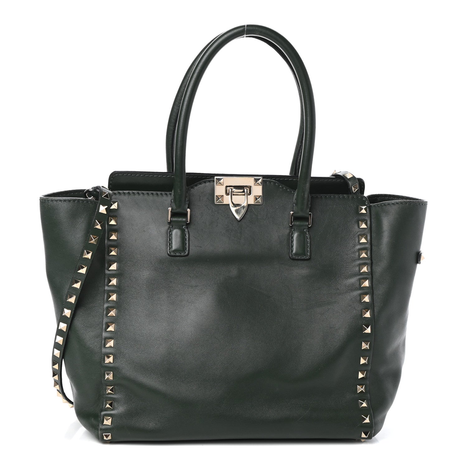 Valentino Garavani Vitello Rockstud Double Handle Tote Green 1 of 9