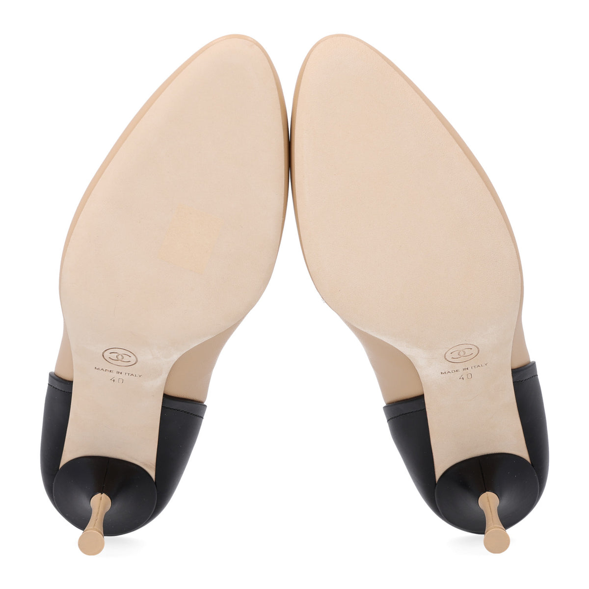 Lambskin Calfskin Cap Toe Pumps 40 Black Beige