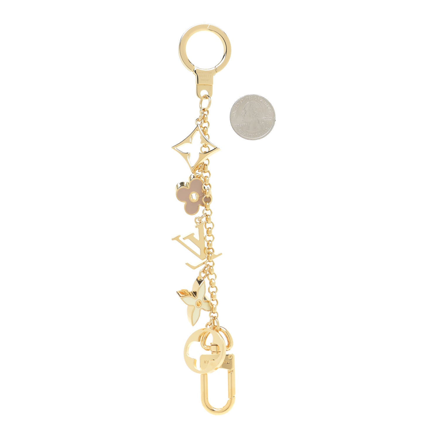 Louis Vuitton Brass Enamel Fleur De Monogram Bag Charm Chain Gold 2 of 6