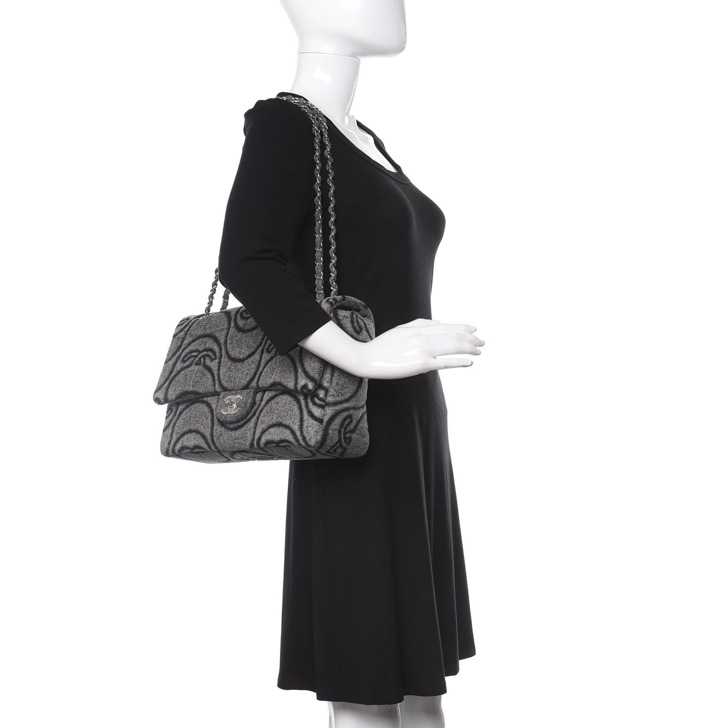 Chanel Denim Embossed CC Logo Print Jumbo Single Flap Grey Black 2 of 10