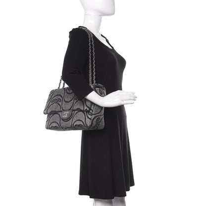 Chanel Denim Embossed CC Logo Print Jumbo Single Flap Grey Black 2 of 10