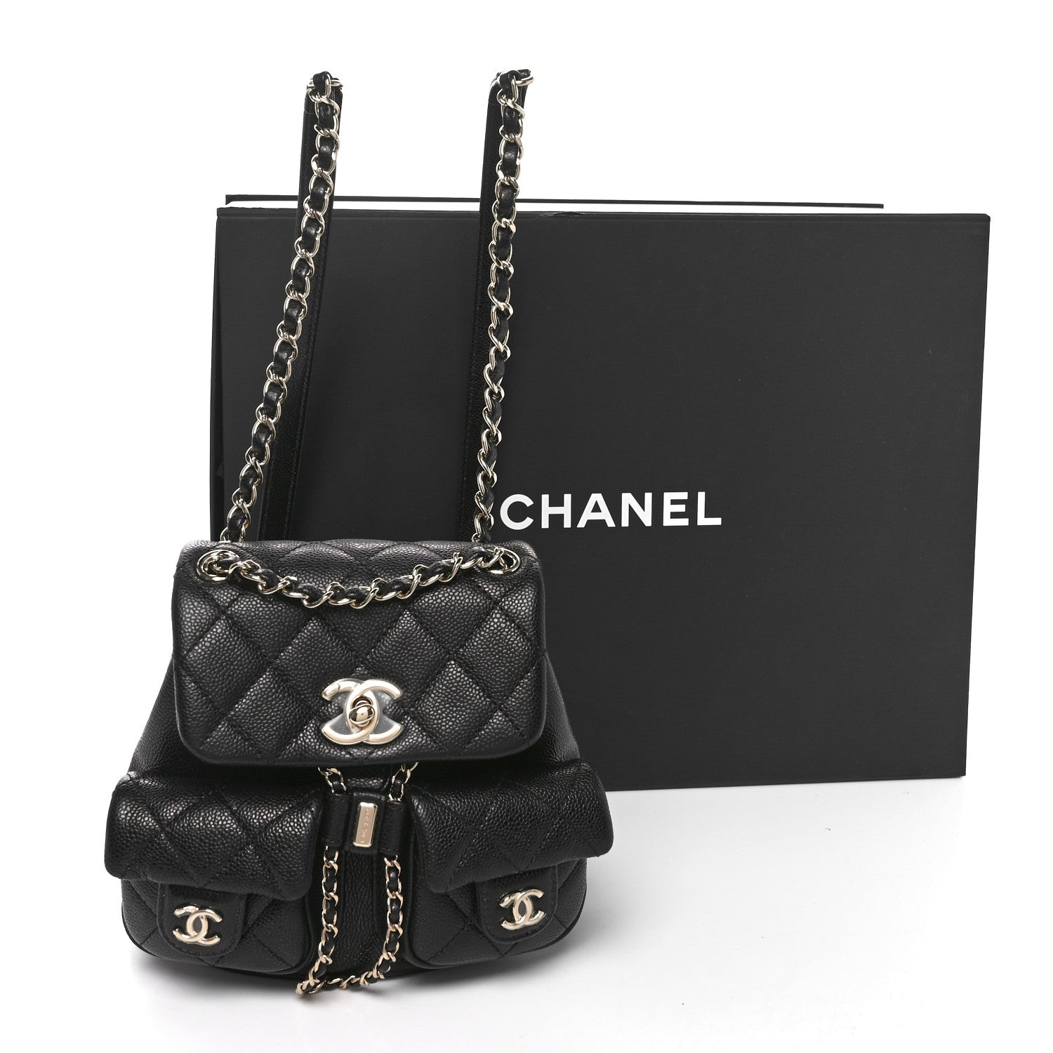 Chanel Shiny Caviar Quilted Small Duma Pockets Drawstring Backpack Black 11 of 11