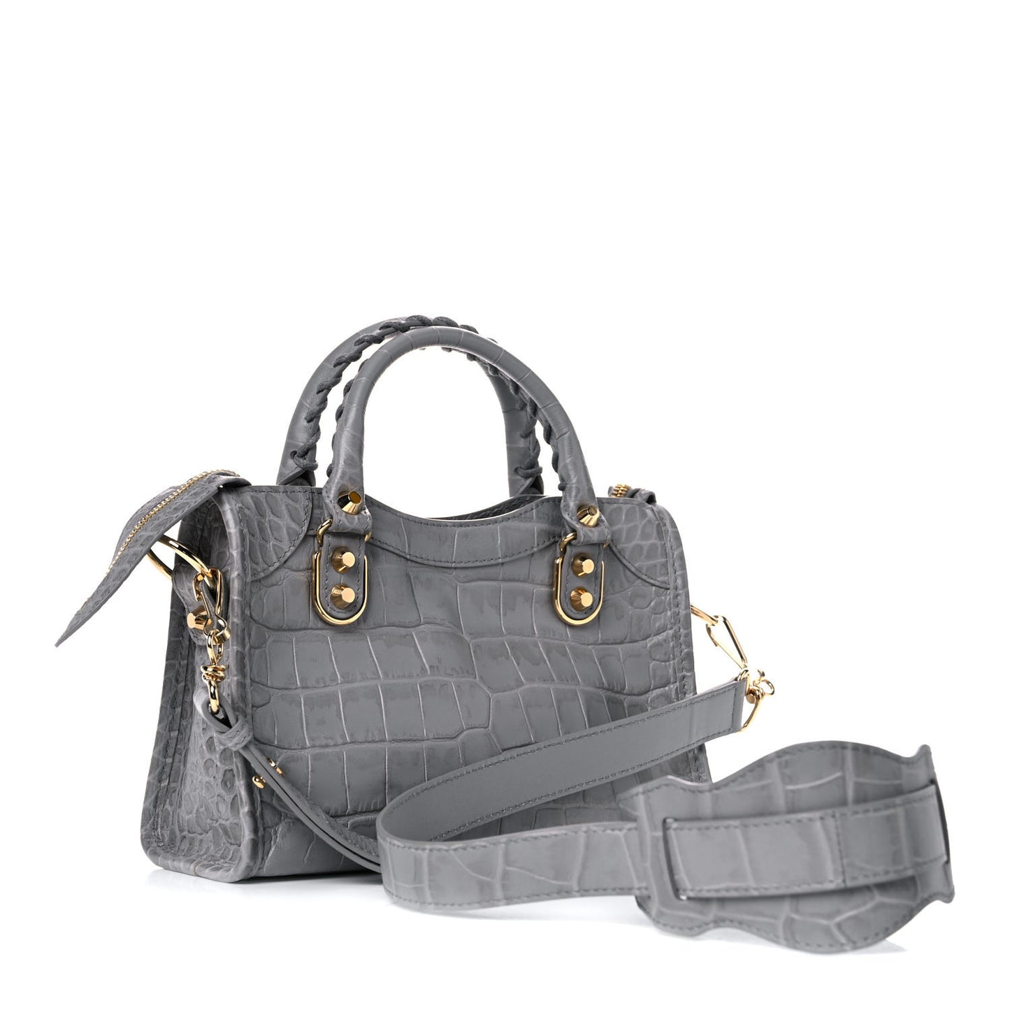 Calfskin Crocodile Embossed Gold Metallic Edge Hardware Mini City Haussmannien