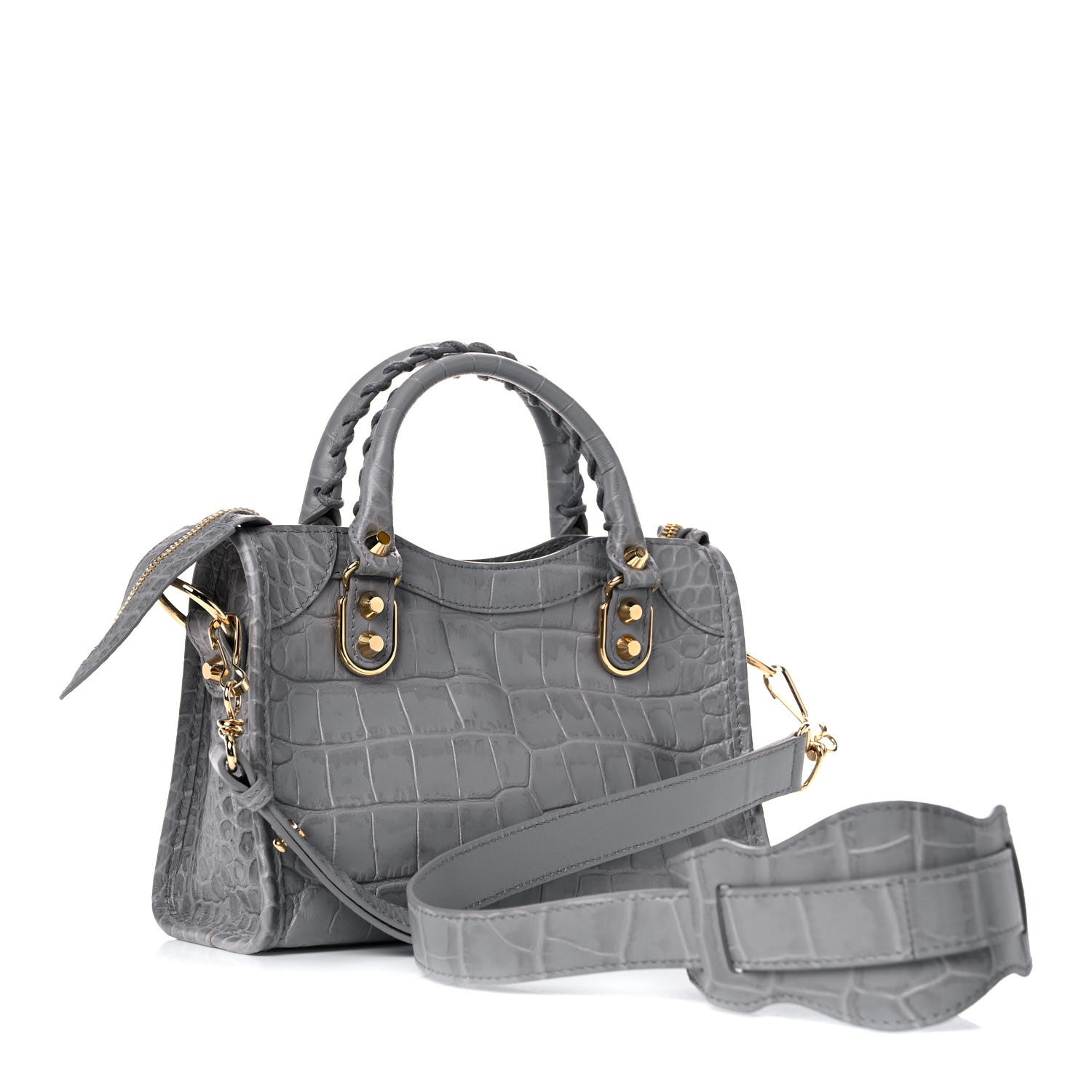 Balenciaga Calfskin Crocodile Embossed Gold Metallic Edge Hardware Mini City Haussmannien 3 of 12