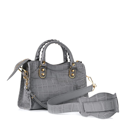 Balenciaga Calfskin Crocodile Embossed Gold Metallic Edge Hardware Mini City Haussmannien 3 of 12