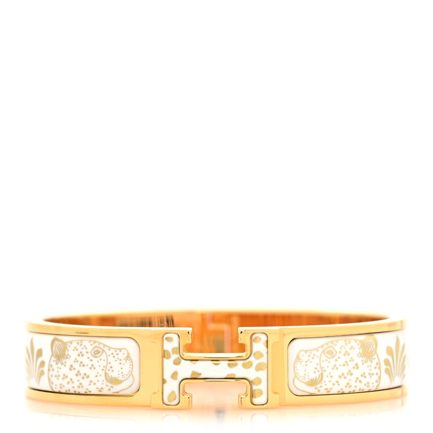 Enamel Printed Narrow Leopards Clic Clac H Bracelet PM Jaune Or White