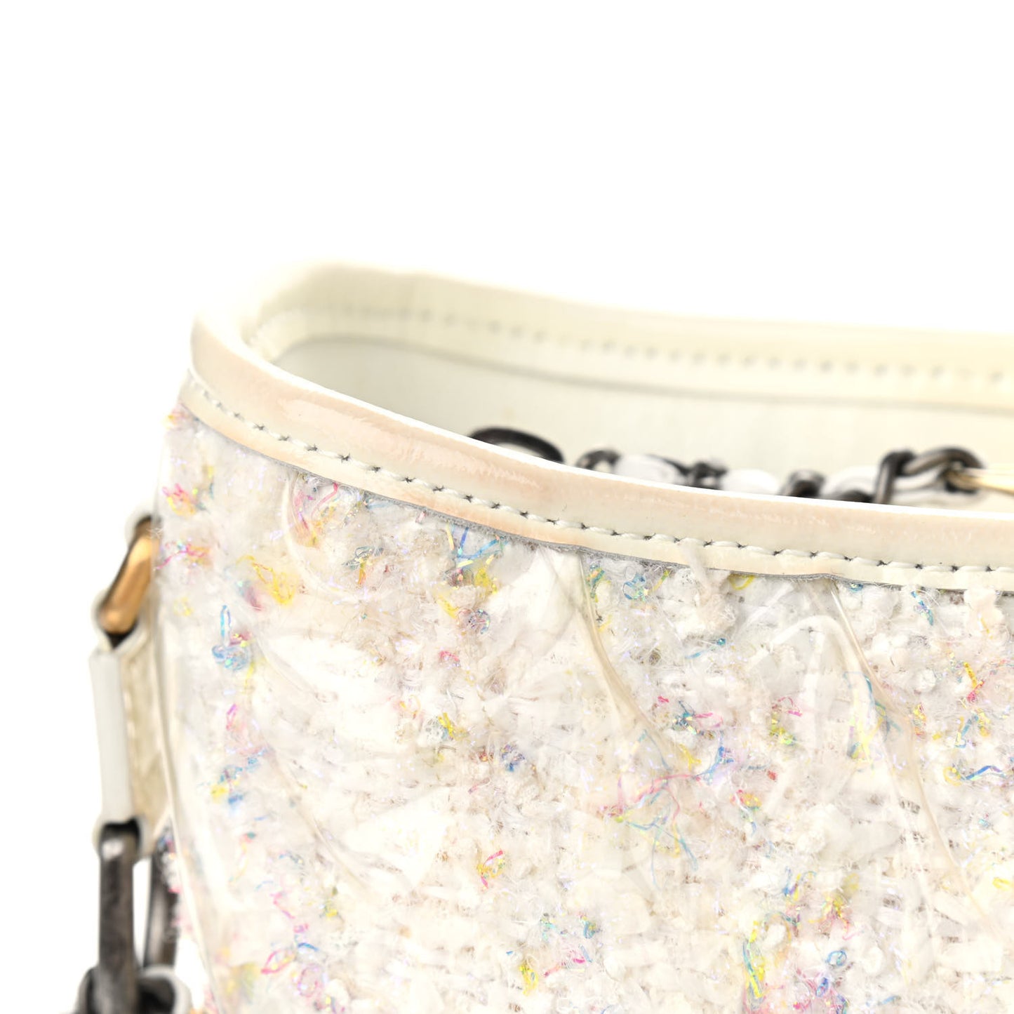 Tweed PVC Patent Chevron Quilted Medium Gabrielle Hobo White