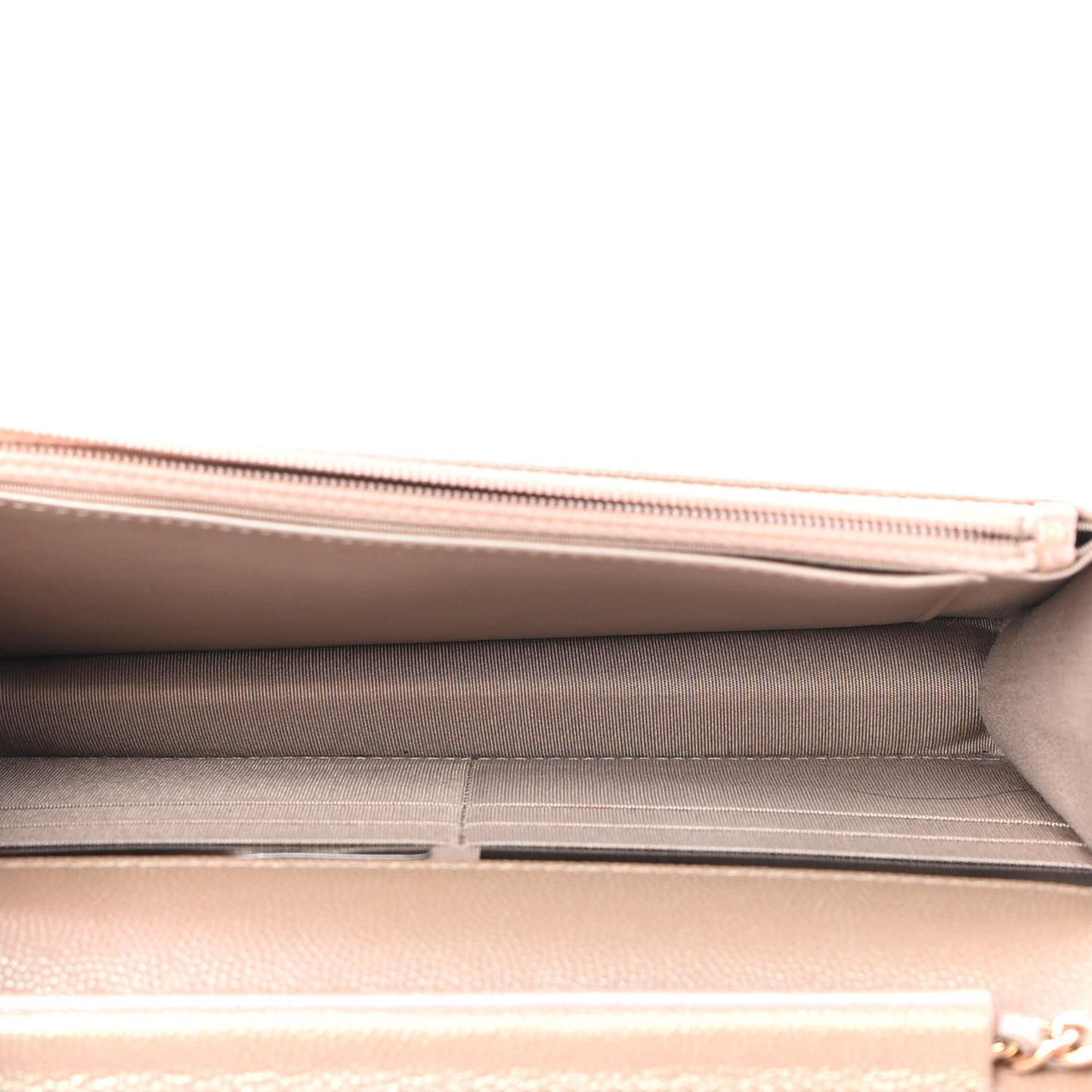 Iridescent Caviar Quilted Wallet On Chain WOC Beige