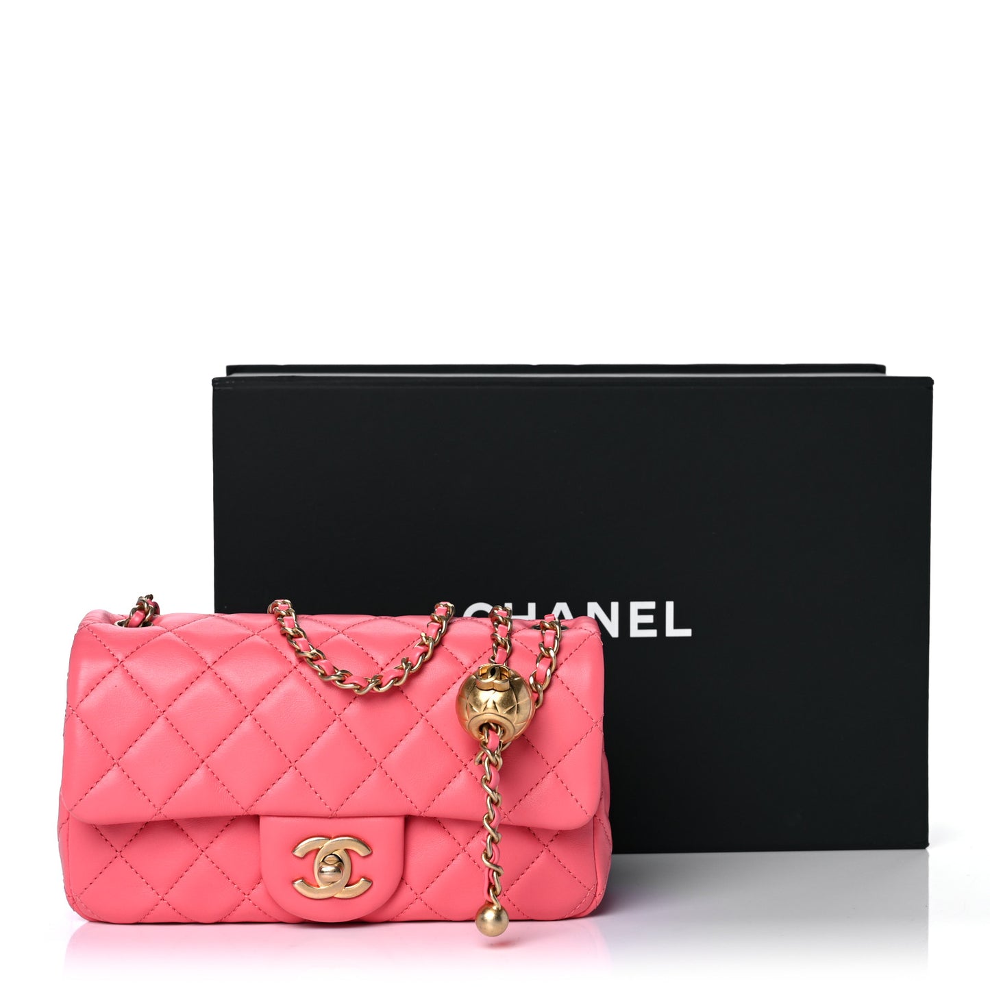 Lambskin Quilted Mini Rectangular Pearl Crush Flap Pink