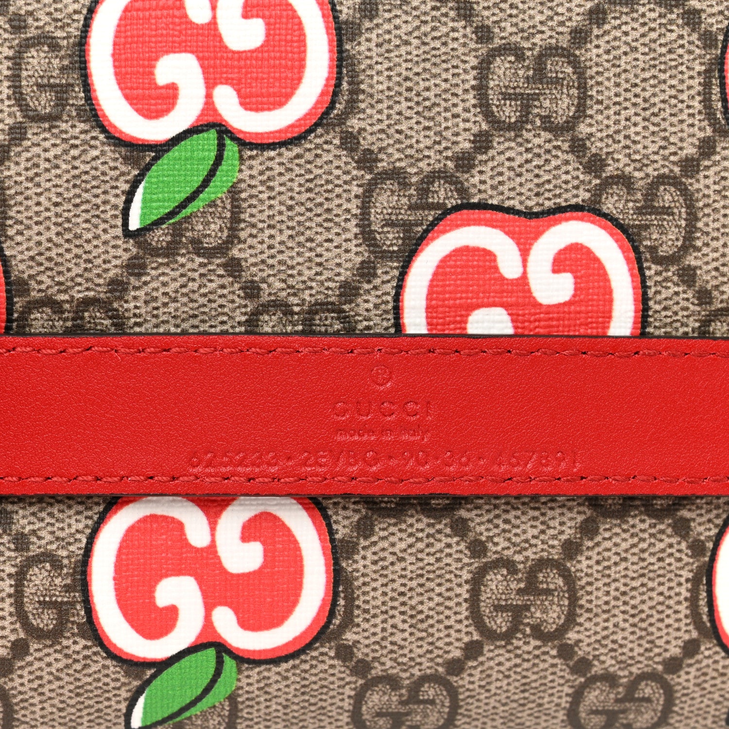 Gucci GG Supreme Monogram Apple Interlocking G Belt Bag Beige Multicolor Lobster Red 9 of 11
