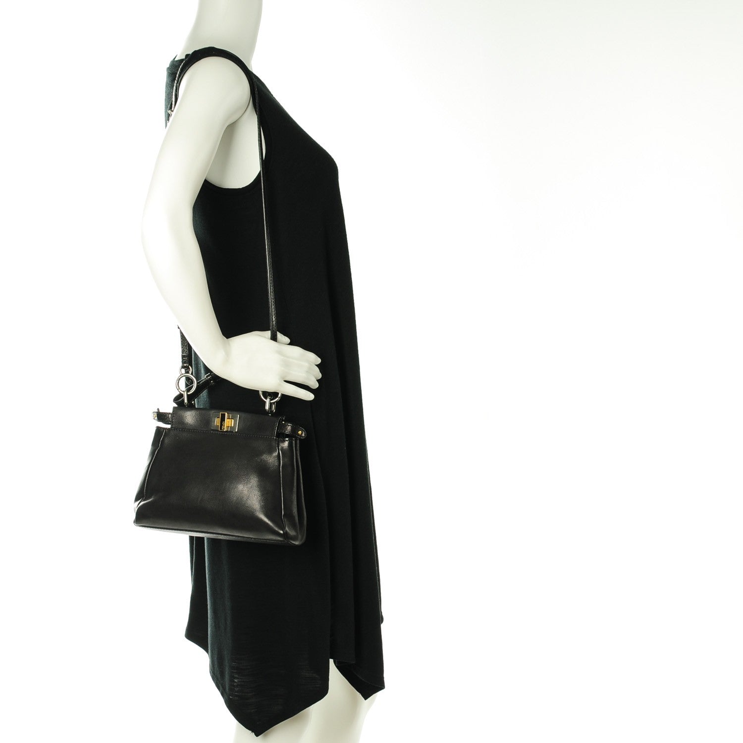 Fendi Vitello Saddle Mini Peekaboo Iconic Satchel Black 2 of 6