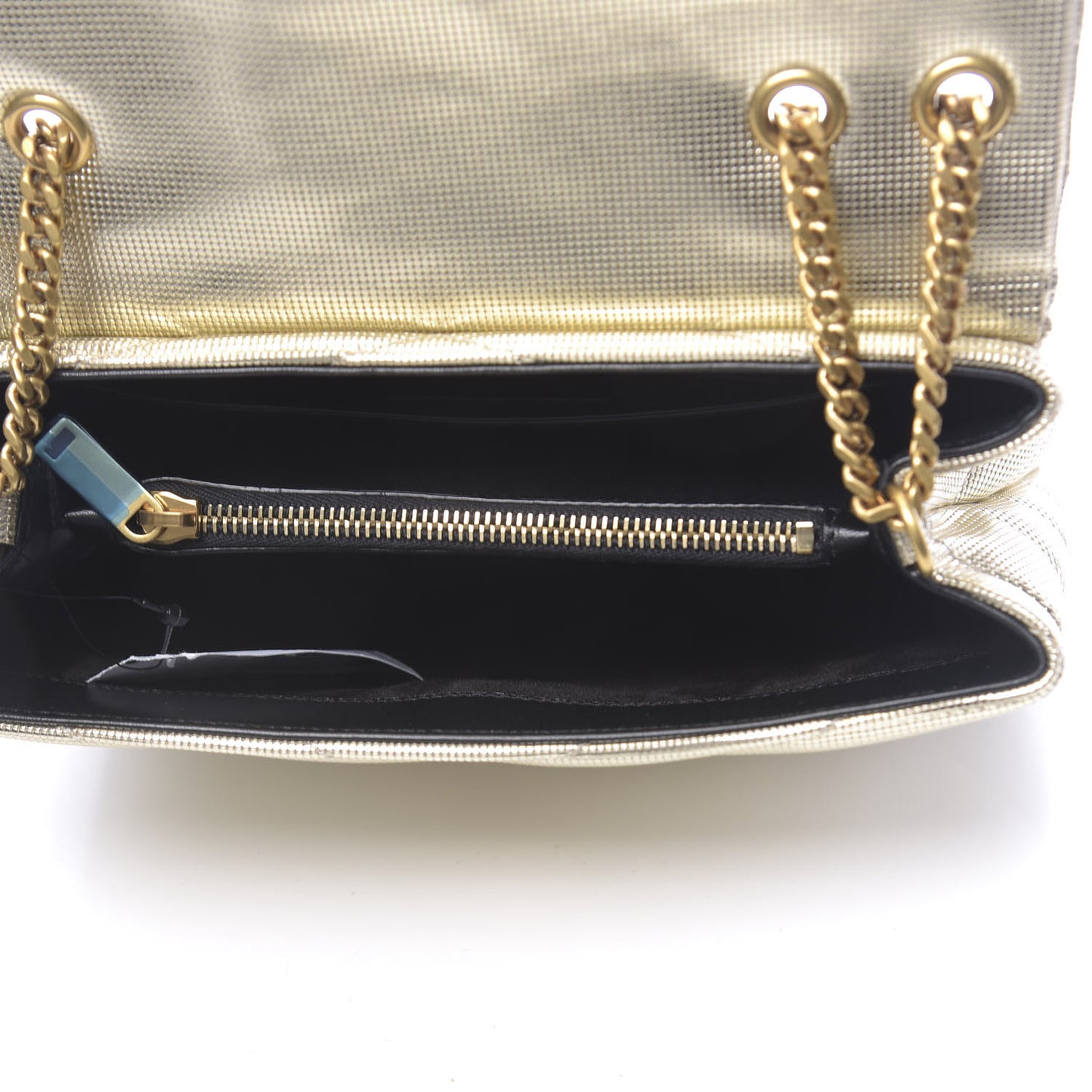 Metallic Calfskin Y Quilted Small Loulou Monogram Chain Satchel Platino