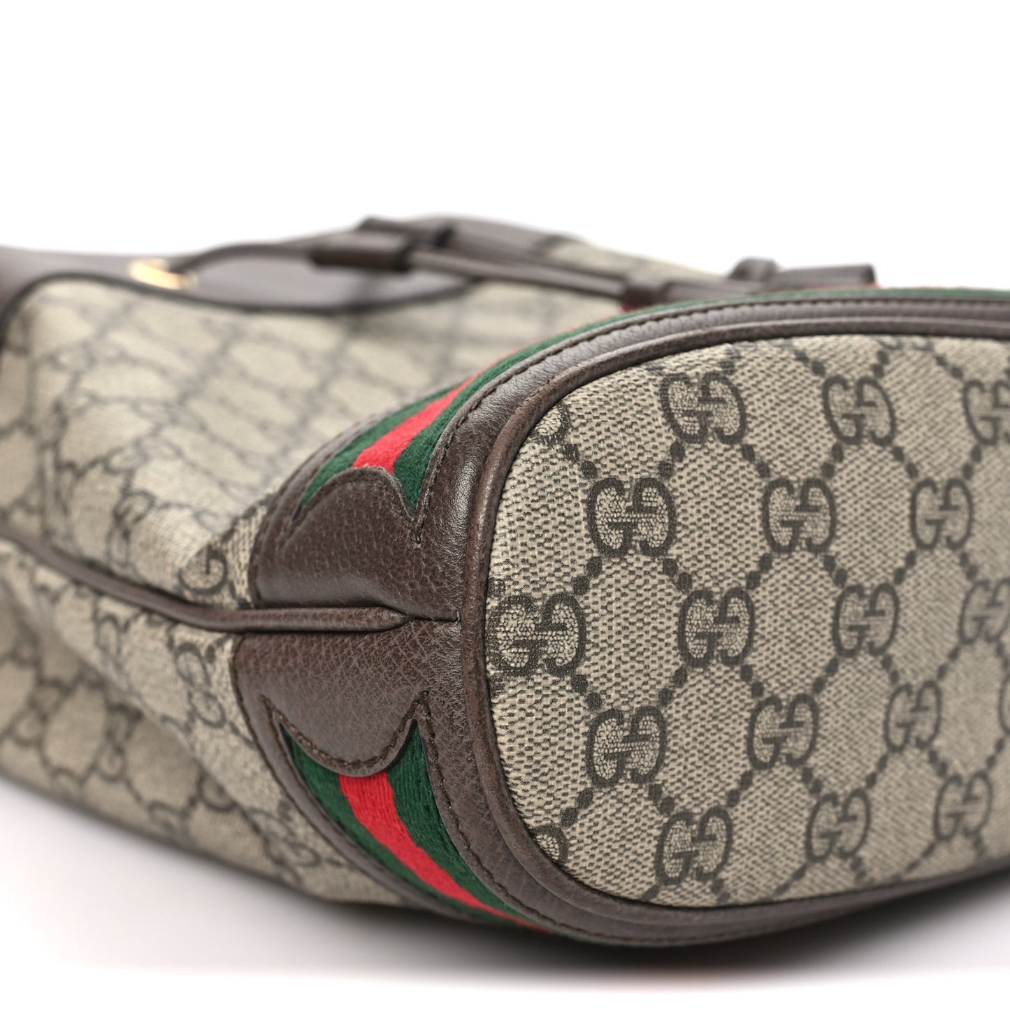 GG Supreme Monogram Web Small Ophidia Bucket Bag Brown