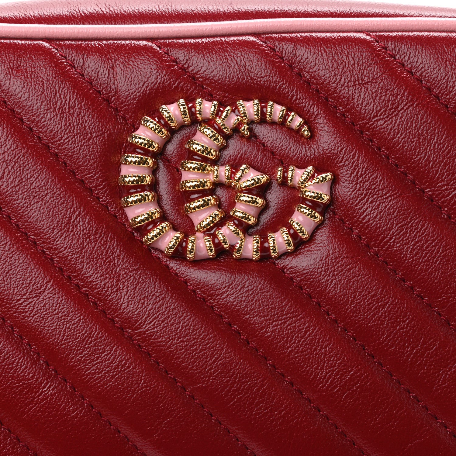 Gucci Azalea Calfskin Enamel Matelasse Diagonal Small Torchon GG Marmont Chain Shoulder Bag New Cherry Red Wild Rose 7 of 9