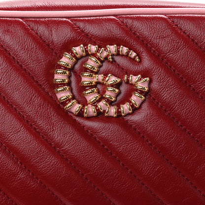 Gucci Azalea Calfskin Enamel Matelasse Diagonal Small Torchon GG Marmont Chain Shoulder Bag New Cherry Red Wild Rose 7 of 9