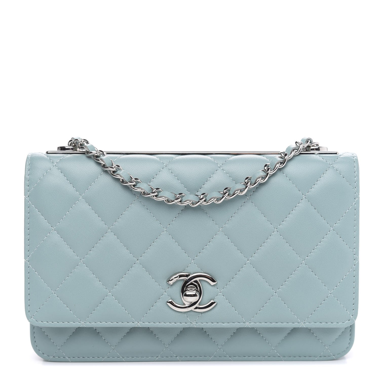 Chanel Lambskin Quilted Trendy CC Wallet On Chain WOC Light Blue 1 of 12
