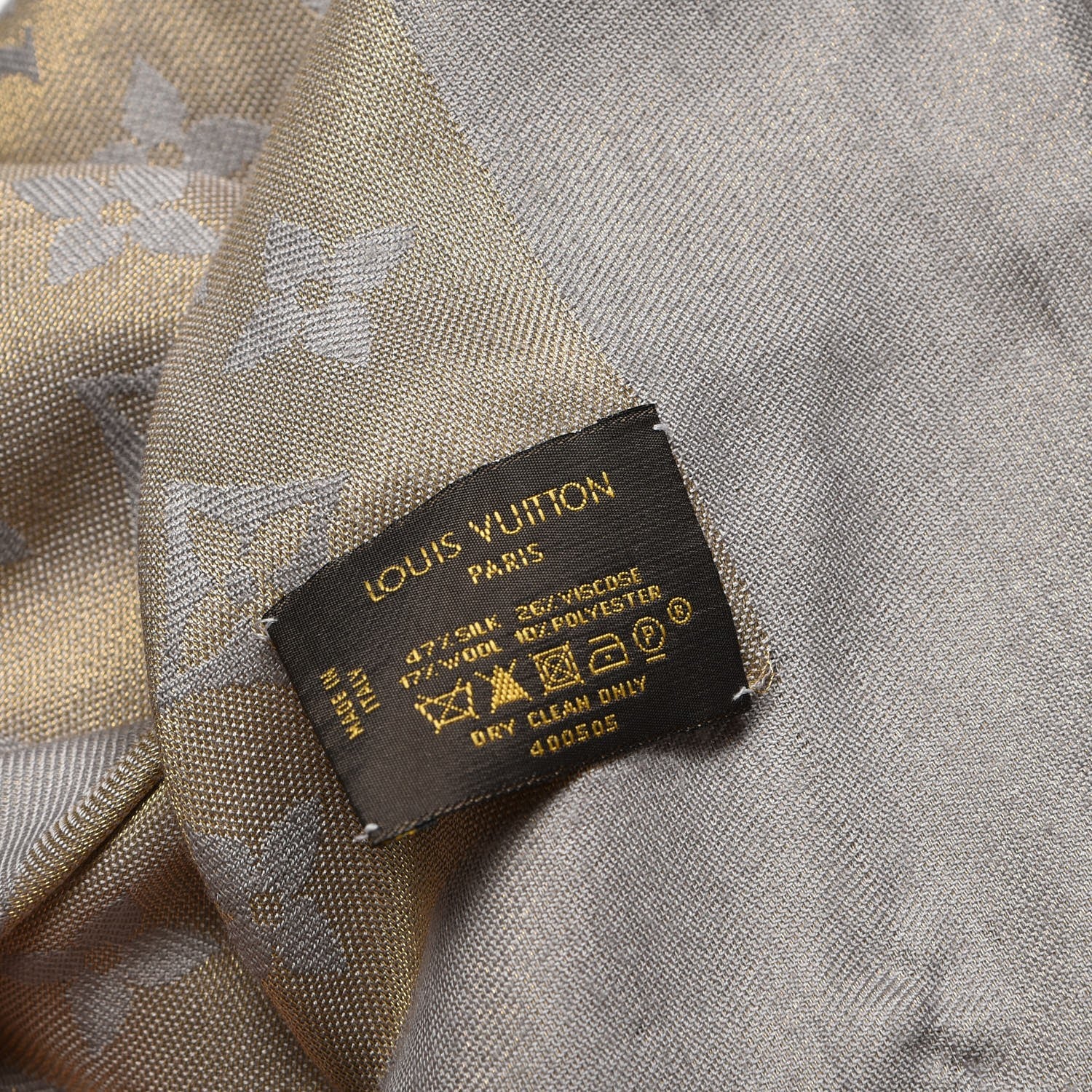 Louis Vuitton Silk Lurex Wool Monogram Shine Shawl Charcoal Greige 7 of 7