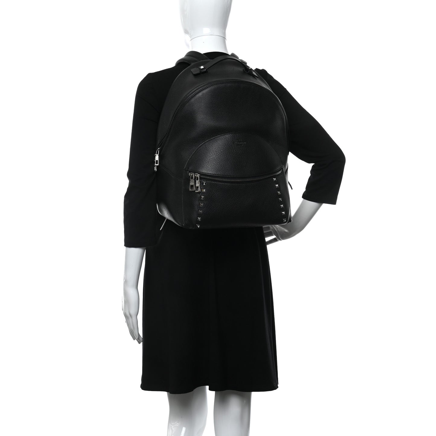 Grained Calfskin Rockstud Backpack Black