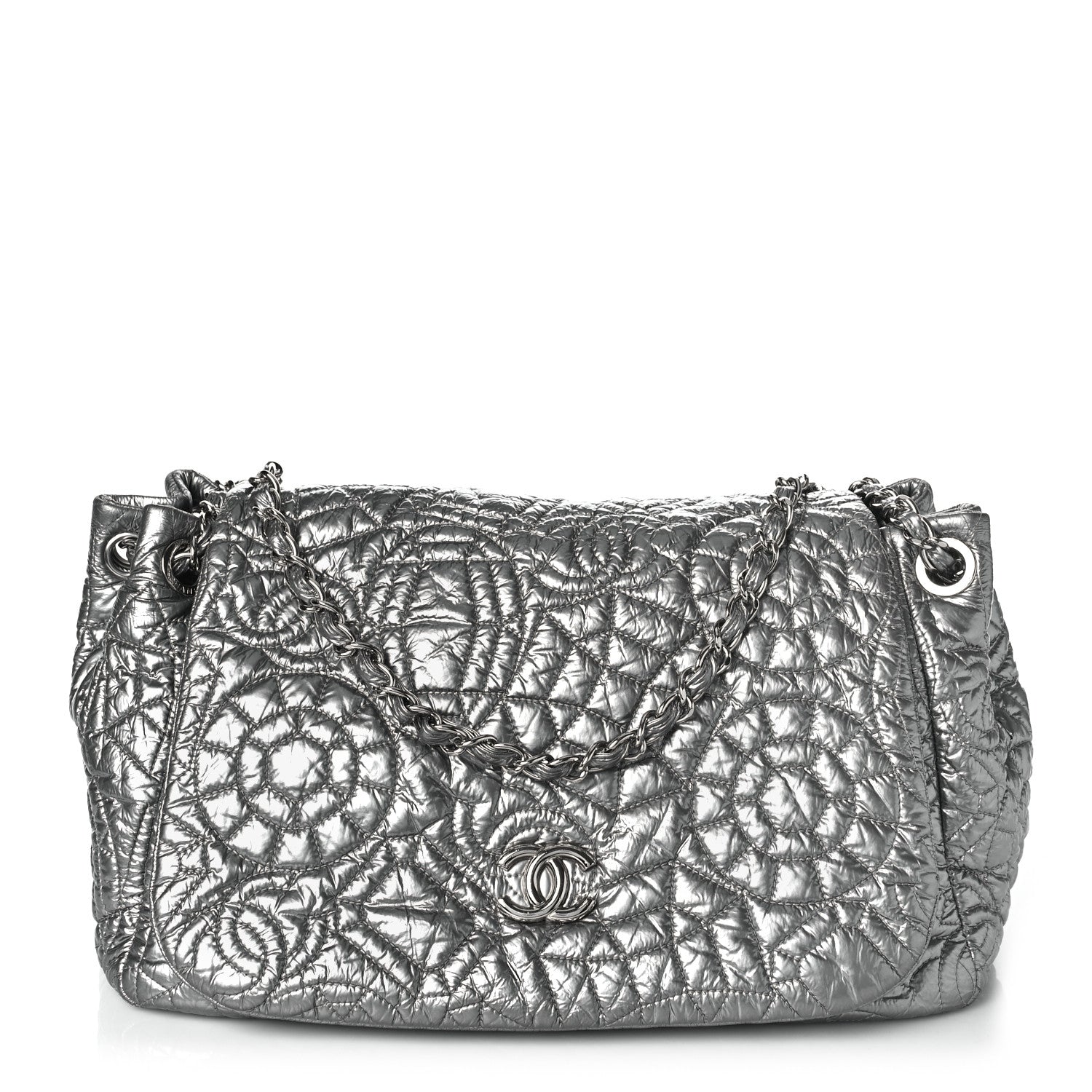Chanel Vinyl Graphic Edge Accordion Flap Bag Silver 1 of 9