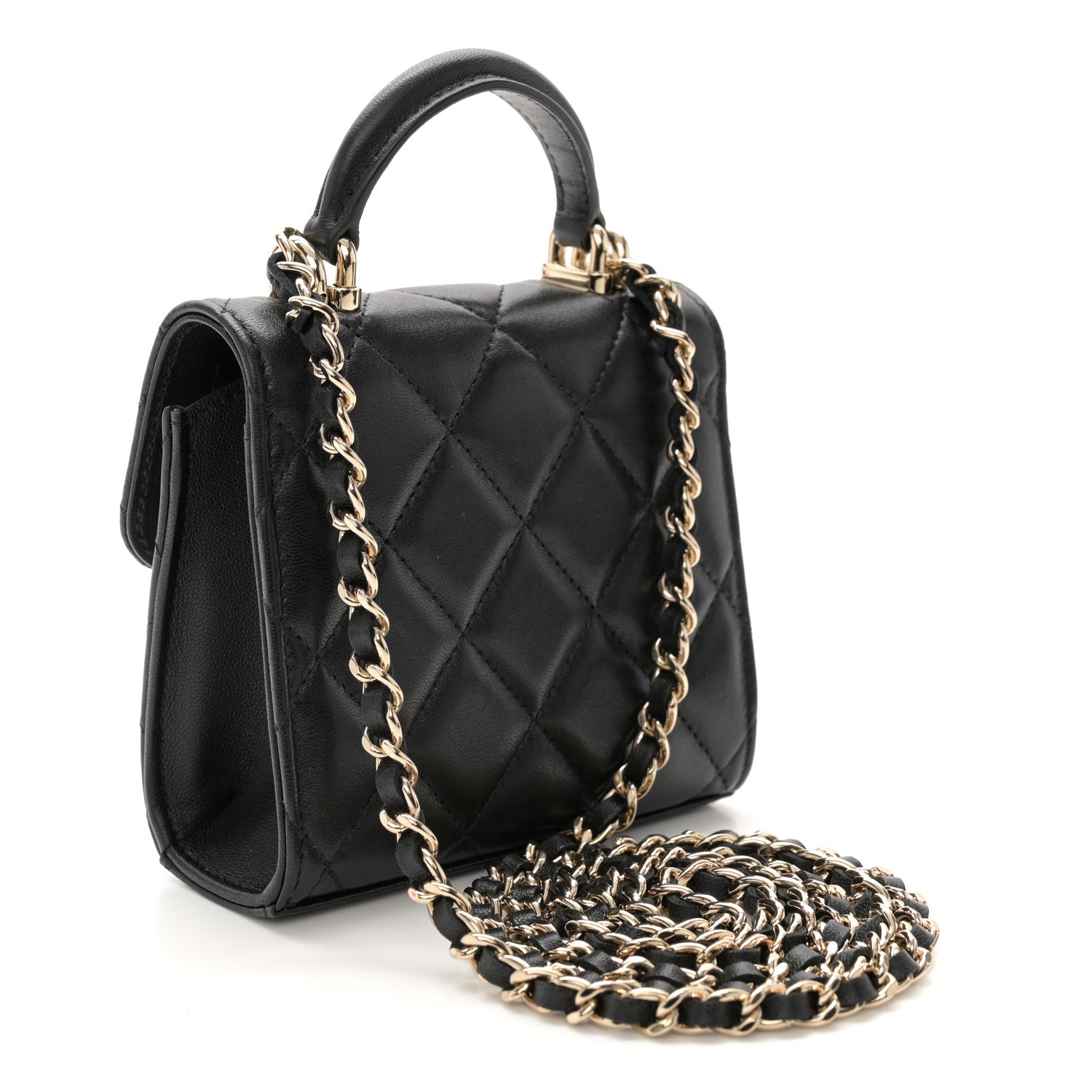Chanel Lambskin Quilted Top Handle Flap Clutch With Chain Black 3 of 11