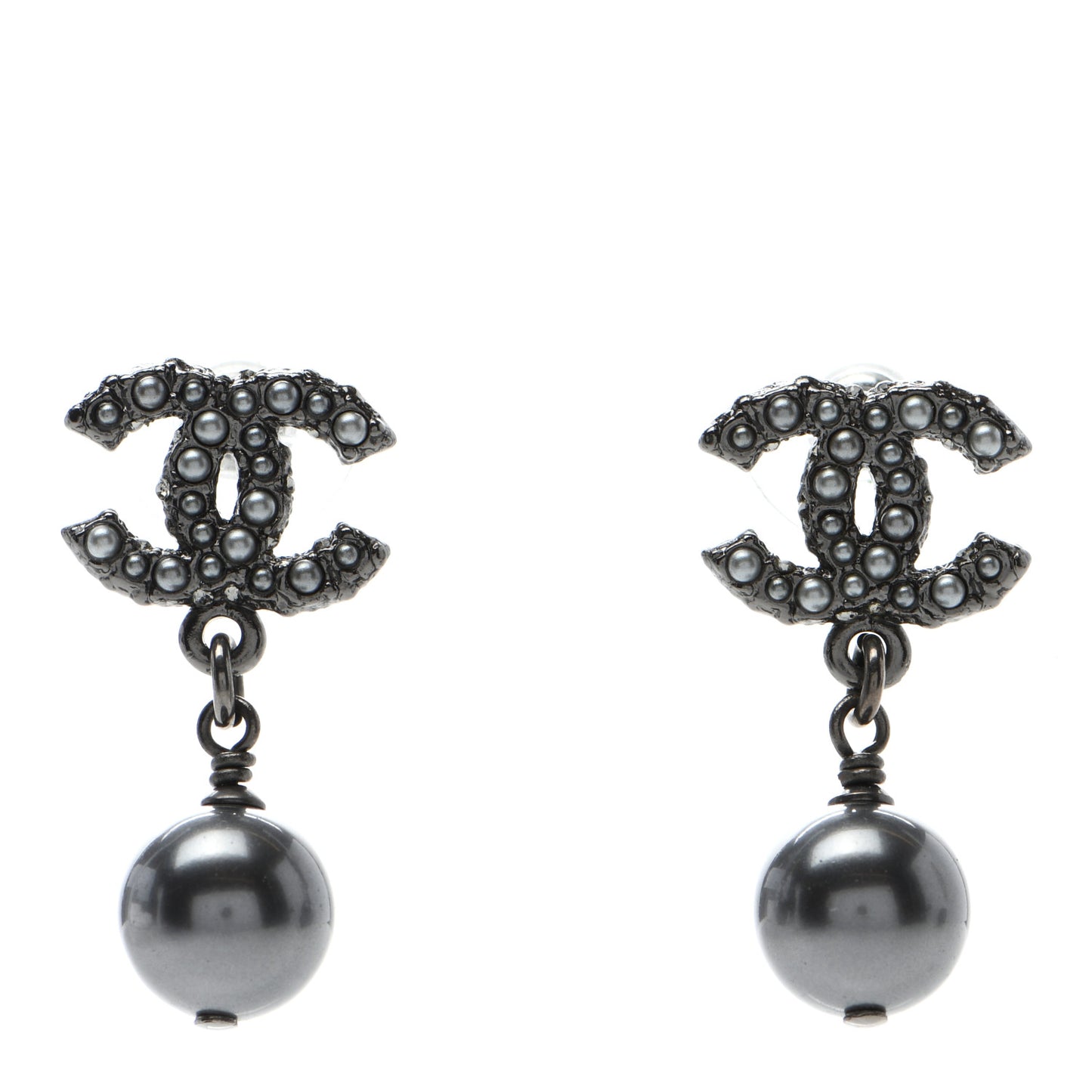 Crystal Pearl CC Drop Earrings Ruthenium