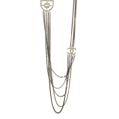 Chanel Baguette Crystal CC Shield Multi Strand Long Chain Necklace Silver 1 of 4