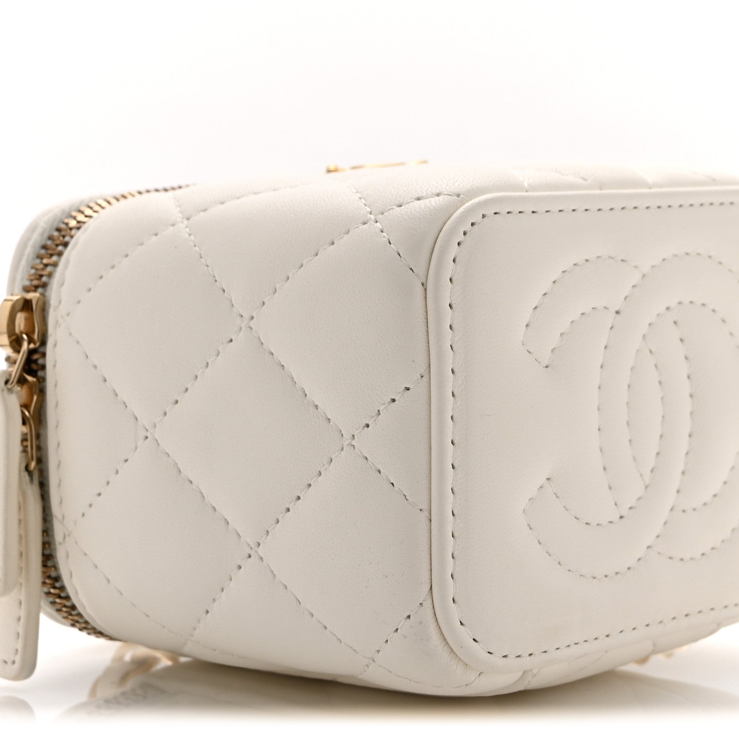 Chanel Lambskin Quilted Pearl Crush Mini Vanity Case With Chain White 10 of 11
