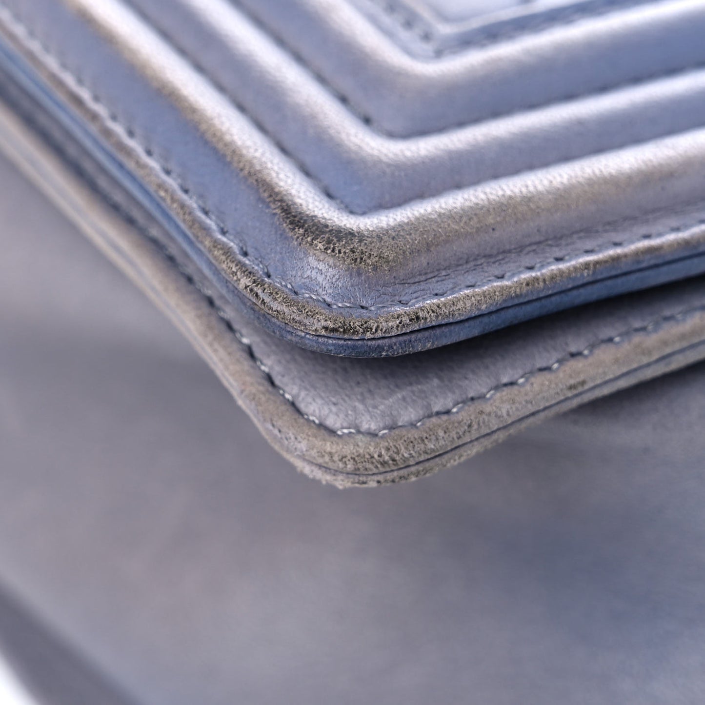 Lambskin Quilted Large Boy Flap Light Blue