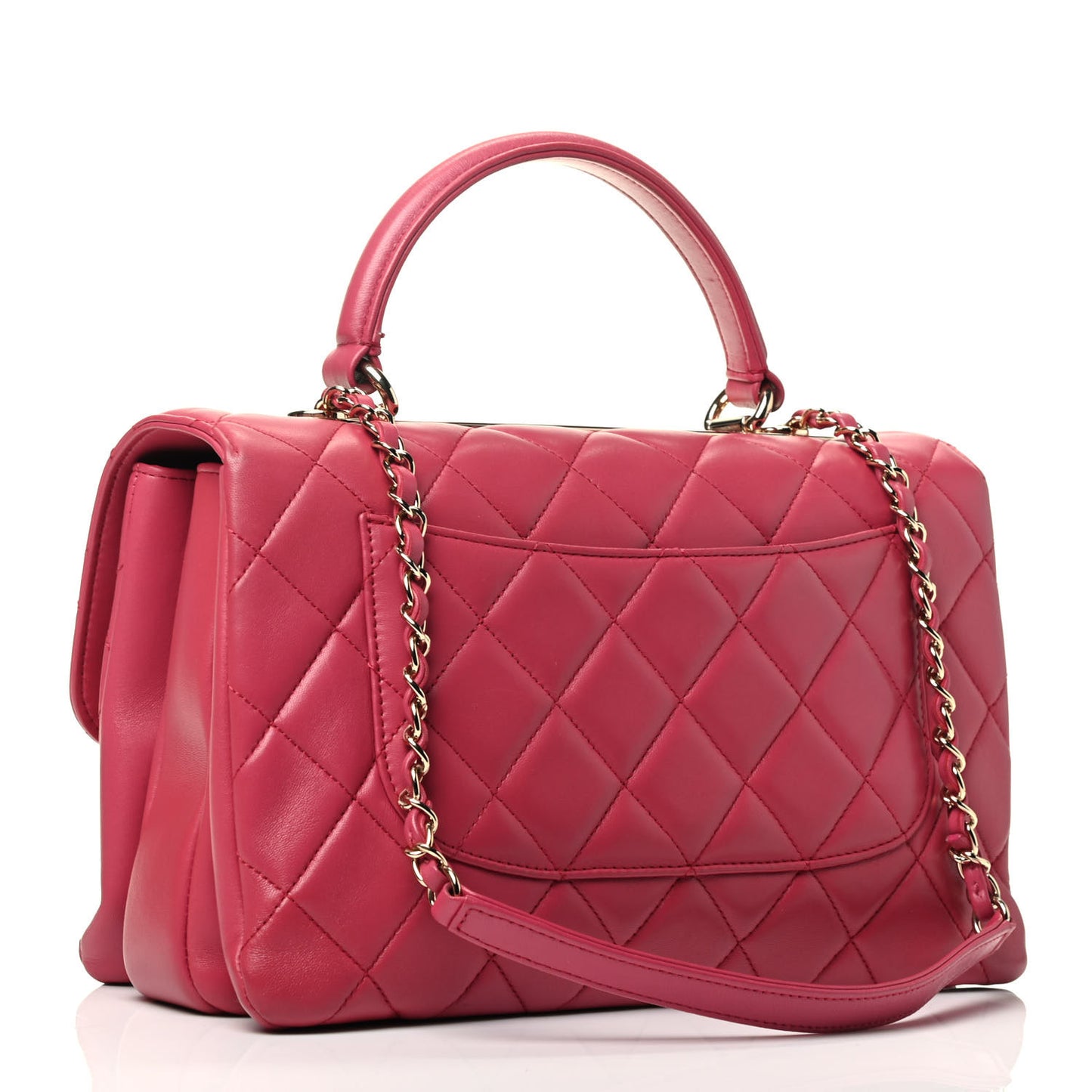 Lambskin Quilted Medium Trendy CC Flap Dual Handle Bag Dark Pink