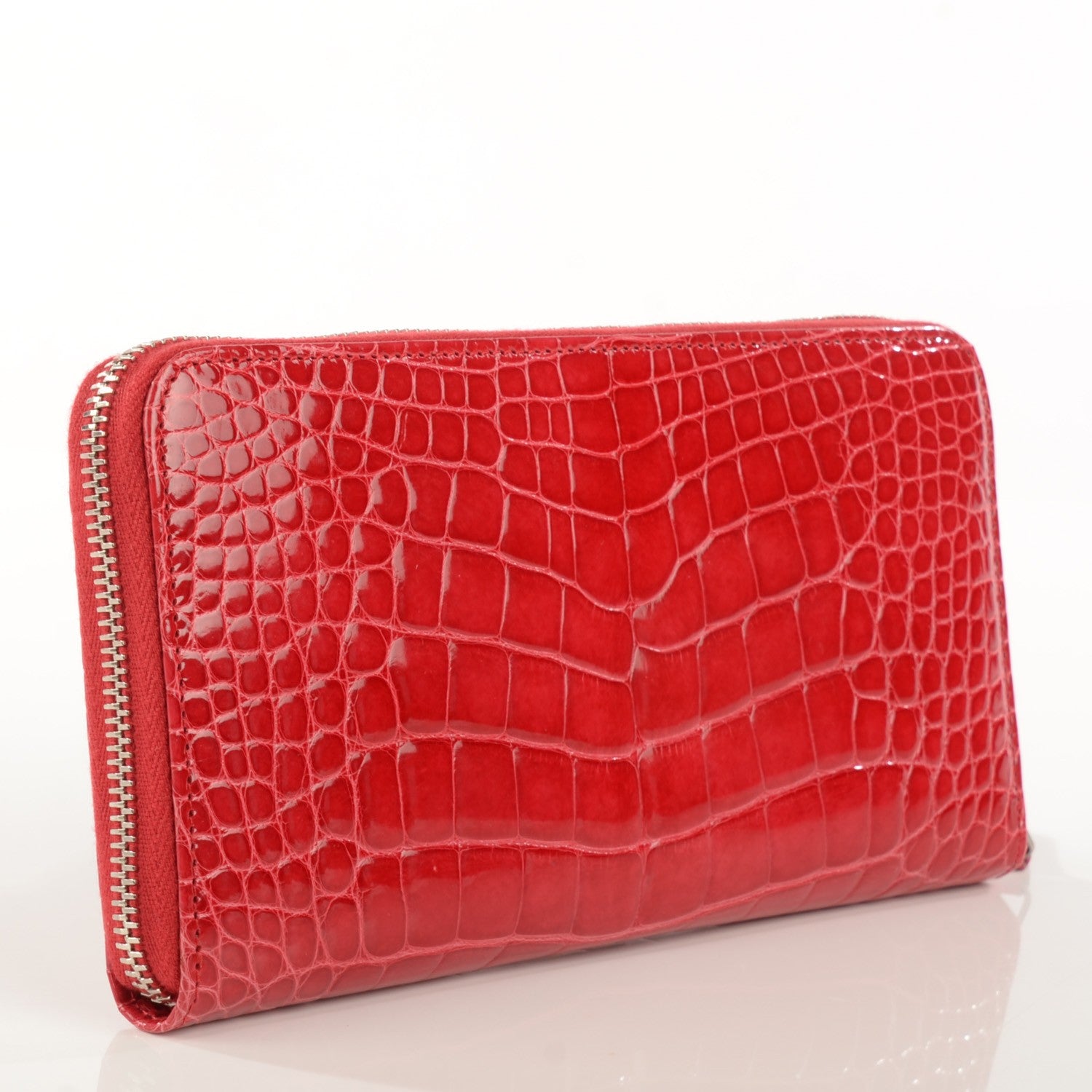 Chanel Alligator Large Gusset Zip Around Wallet Red 3 of 8