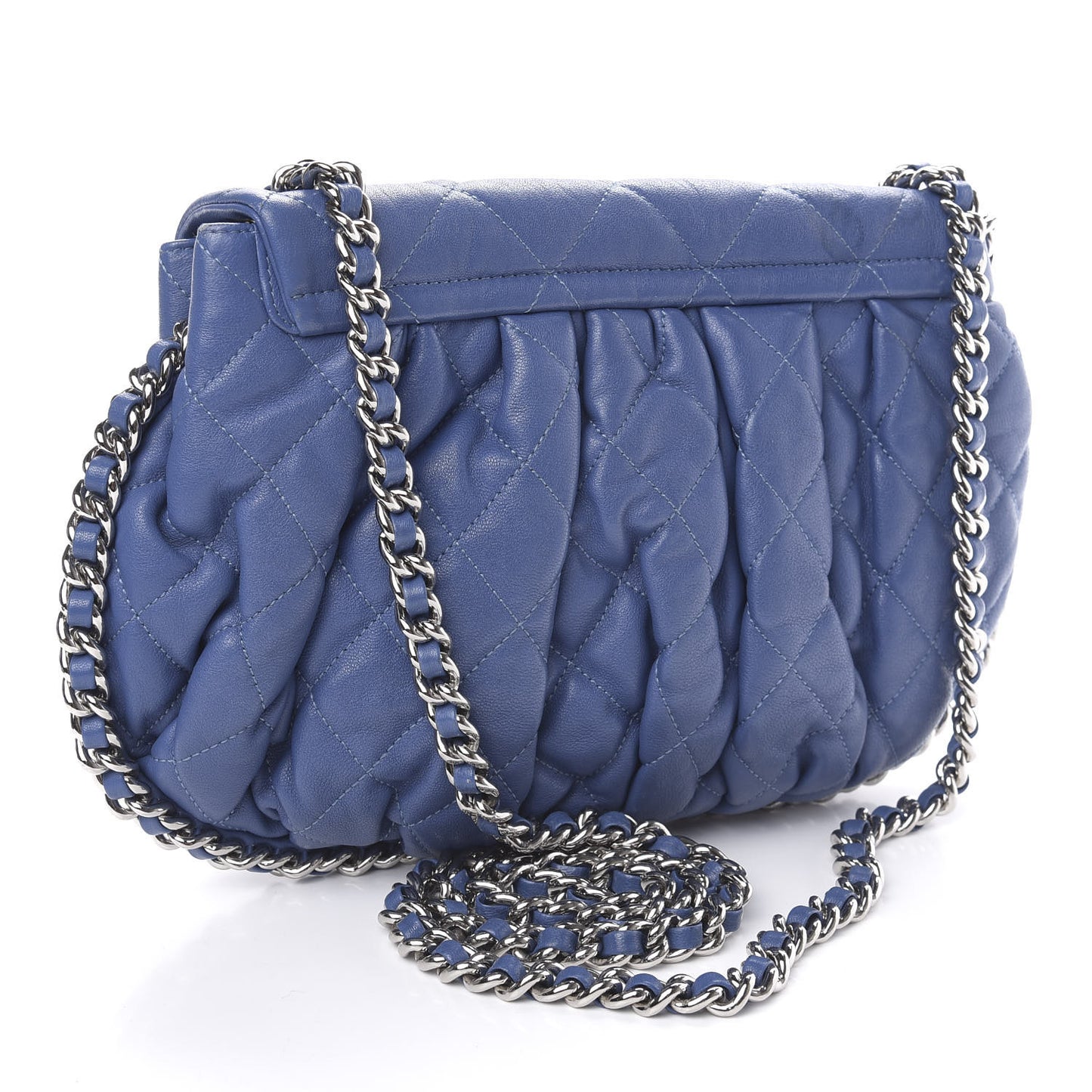 Washed Lambskin Quilted Mini Chain Around Flap Blue