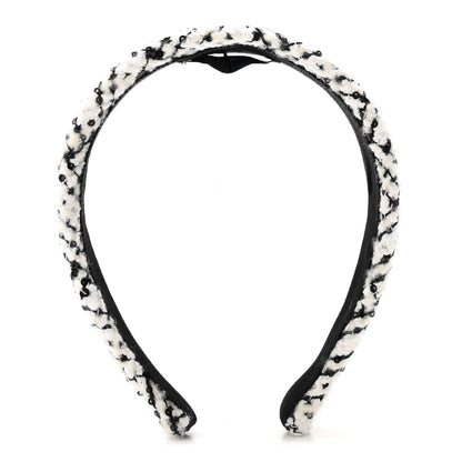 Chanel Tweed Sequin Headband White Black 3 of 7