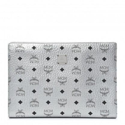 MCM Metallic Visetos Medium Zip Pouch Silver 1 of 8