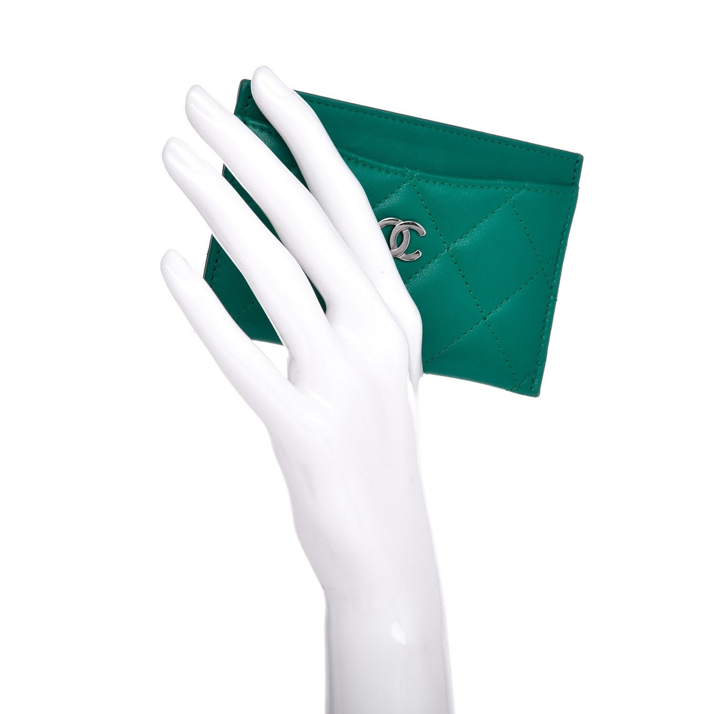 Lambskin Quilted Card Holder Green