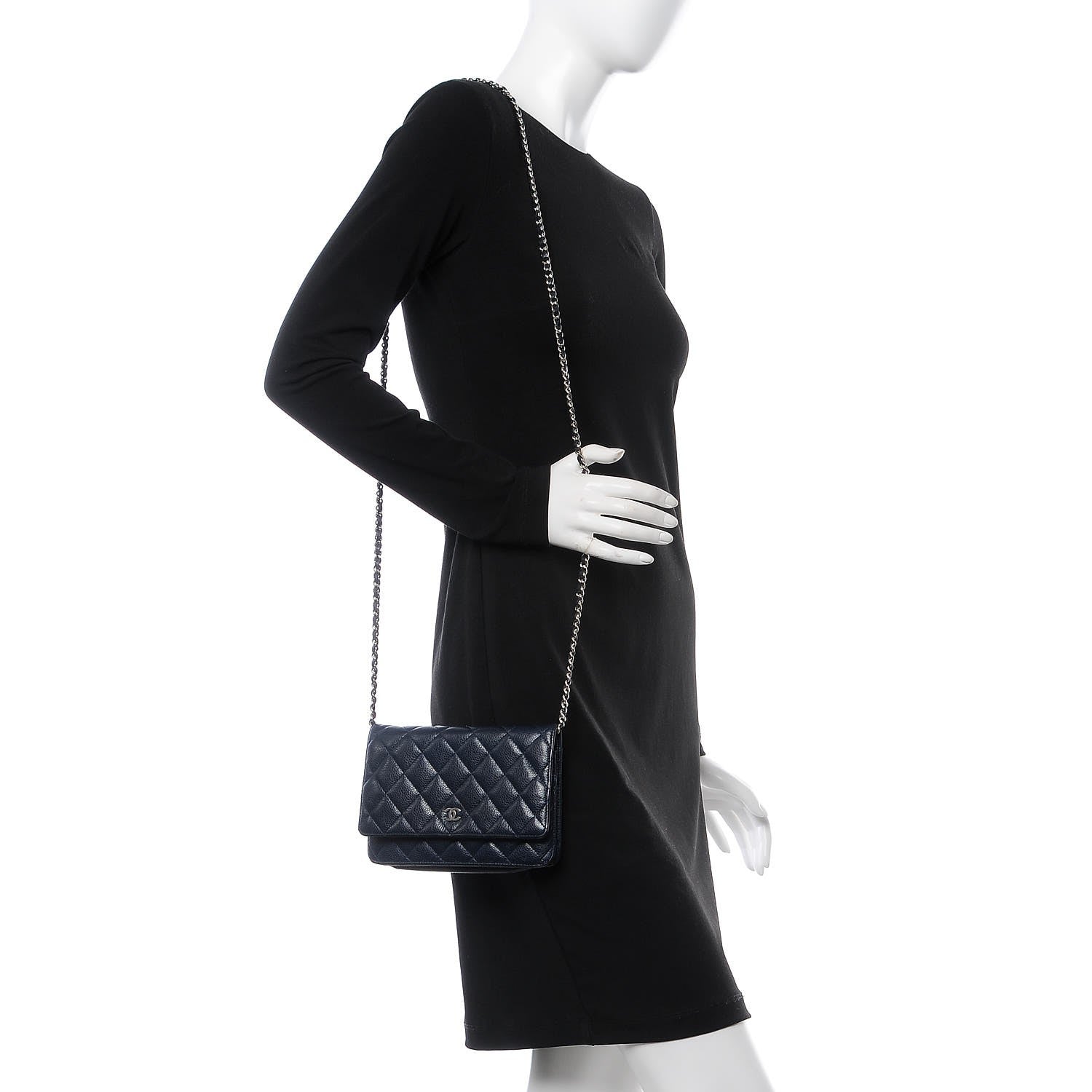 Chanel Caviar Quilted Wallet On Chain WOC Navy Blue 2 of 11