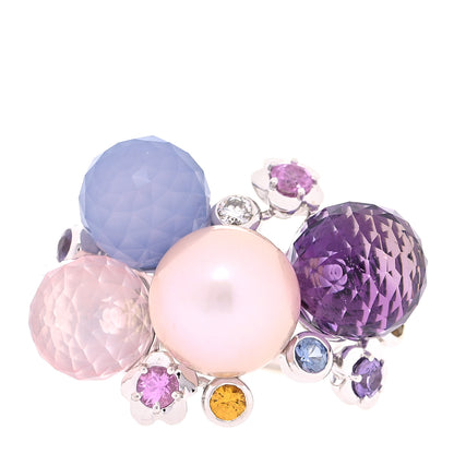 Chanel 18K White Gold Diamond Gemstone Pearl Large Mademoiselle Ring 55 7.25 1 of 5