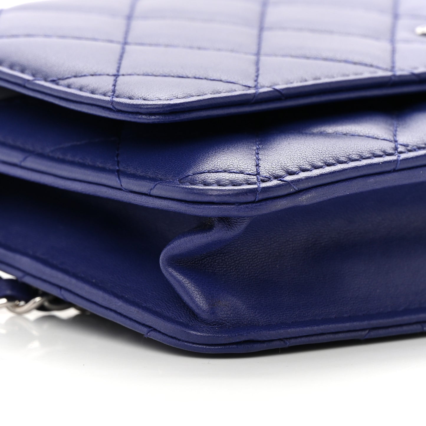 Lambskin Quilted Wallet On Chain WOC Blue