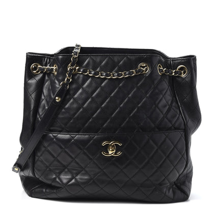 Chanel Lambskin Quilted Large Drawstring Bag Black 1 of 10