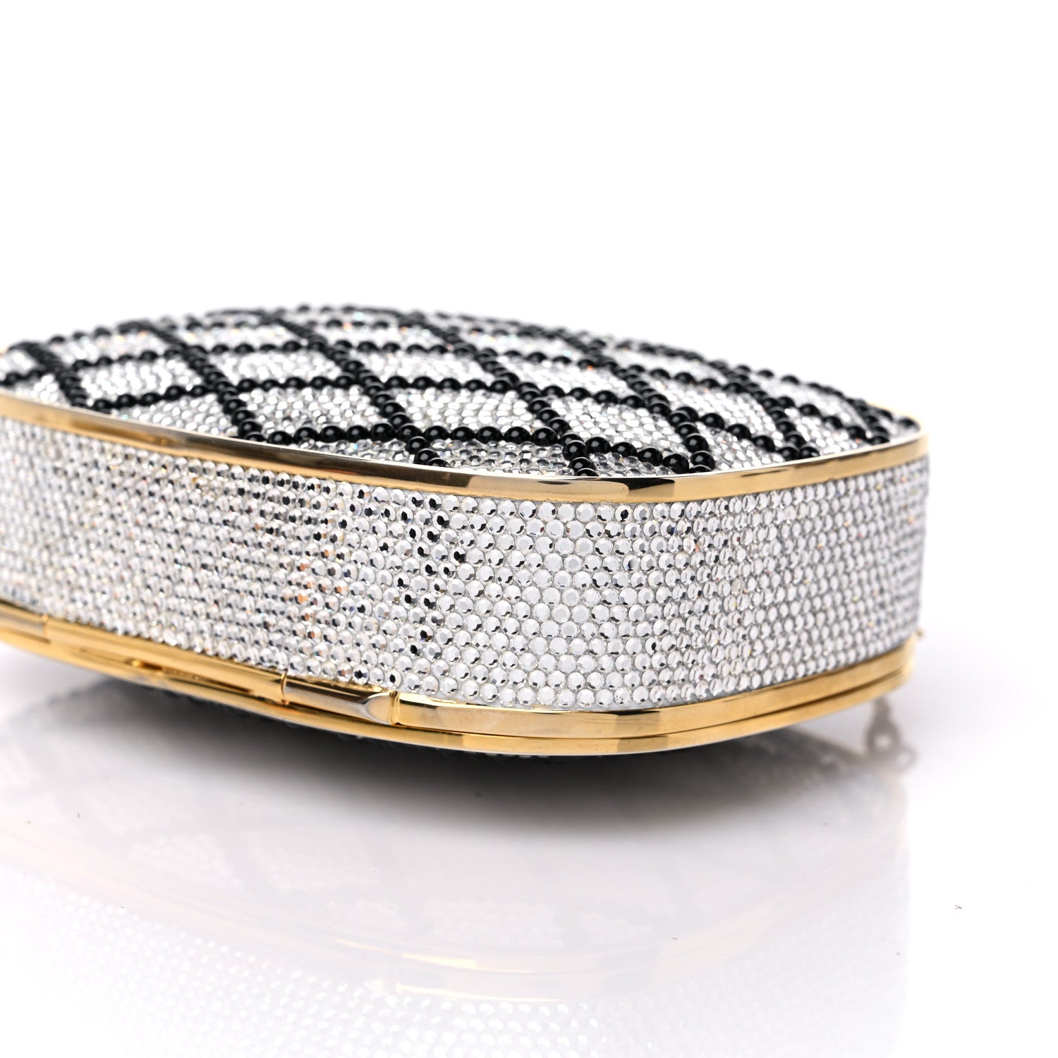 Judith Leiber Swarovski Crystal Minaudiere Clutch Gold Black Silver 9 of 10