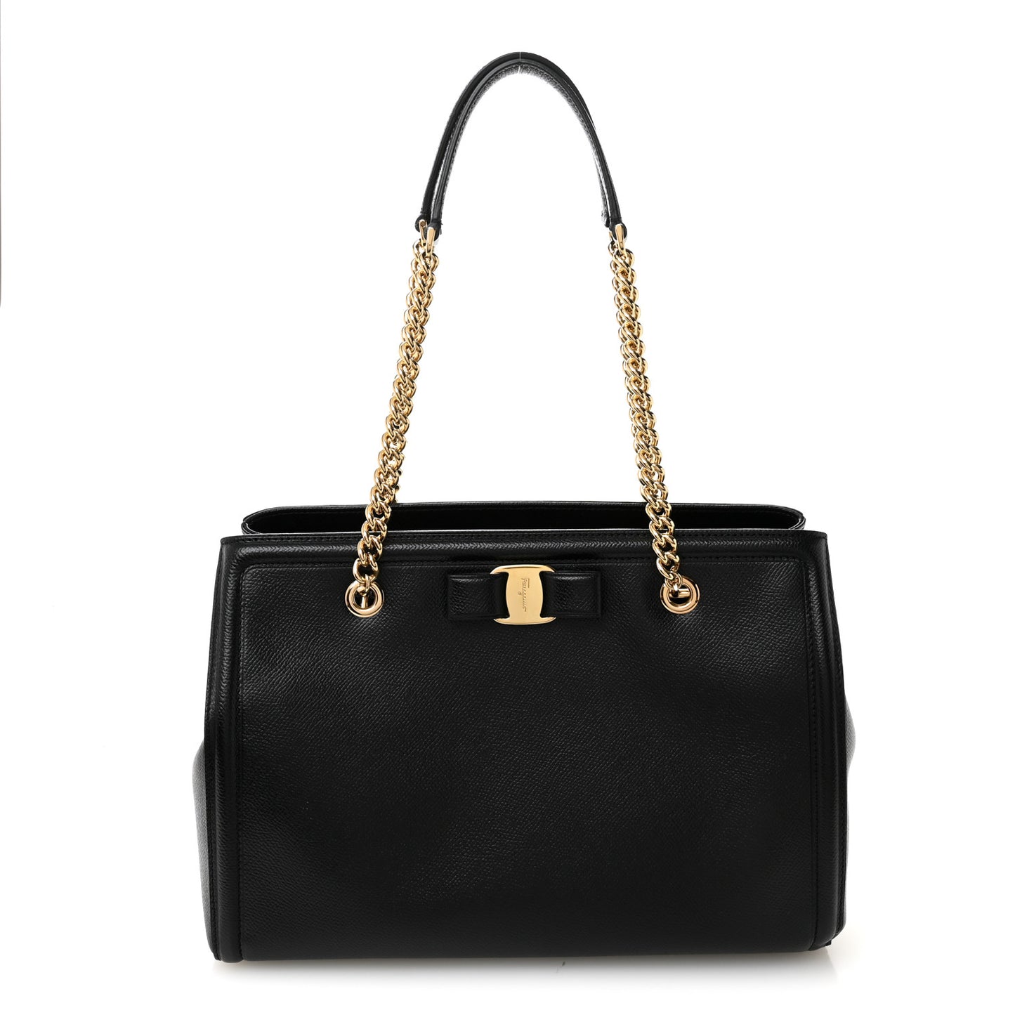 Hammered Calfskin Vara Bow Chain Tote Black