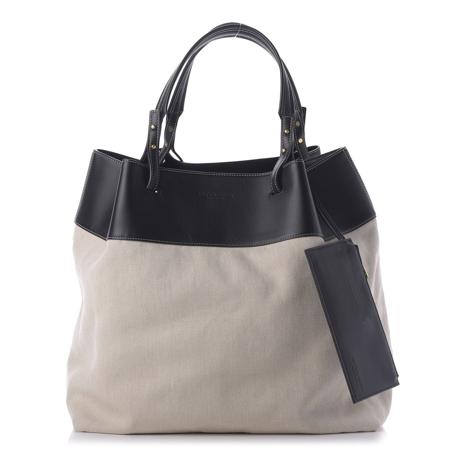 Bottega Veneta Natural Linen Matte Calfskin Quad Tote Black 1 of 9
