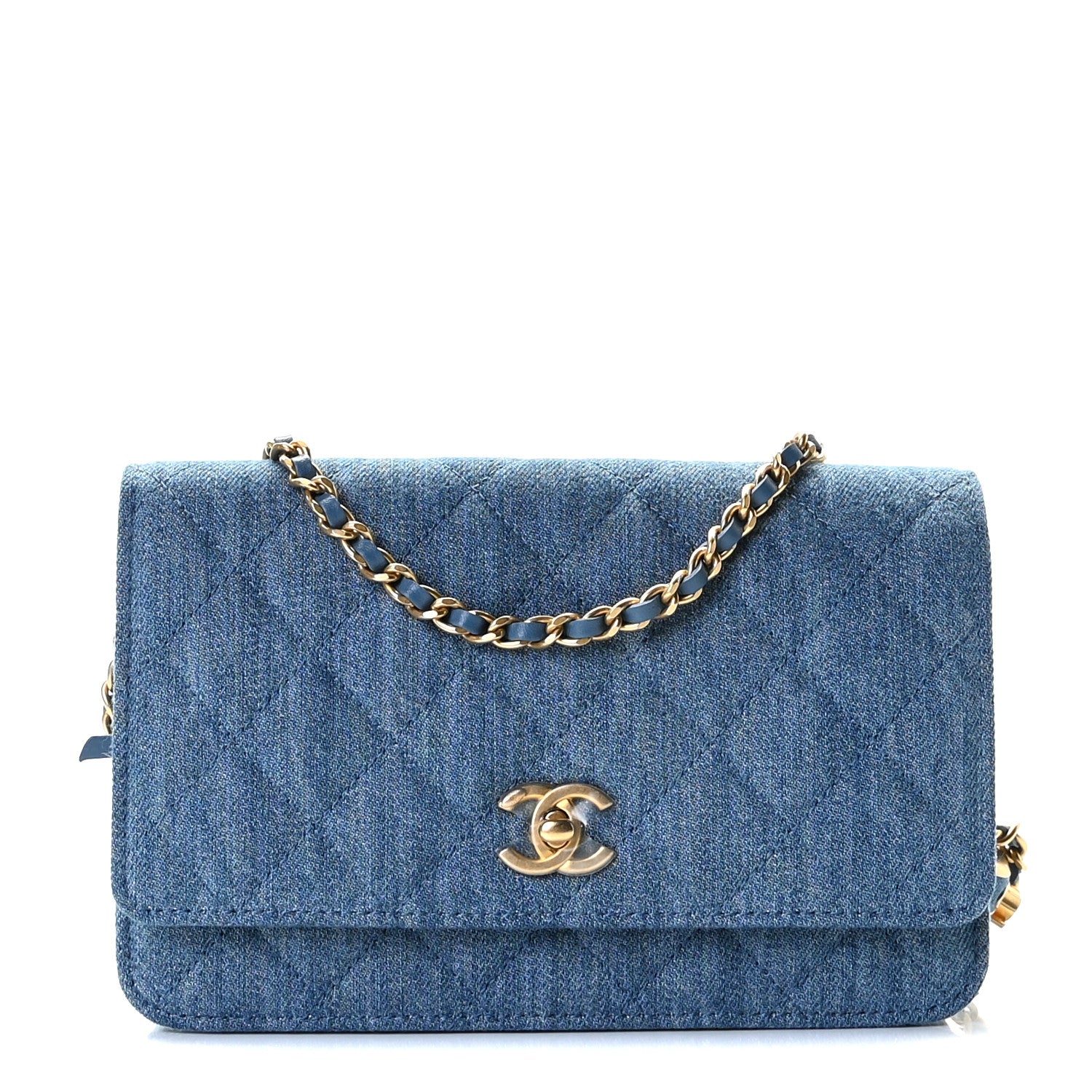 Chanel Denim Quilted CC Pearl Crush Wallet On Chain WOC Blue 1 of 13