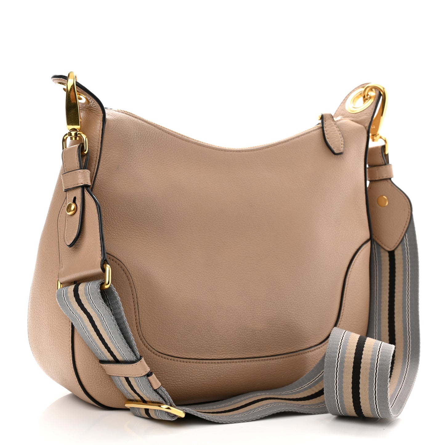 Vitello Daino Zippered Hobo Messenger Cammeo
